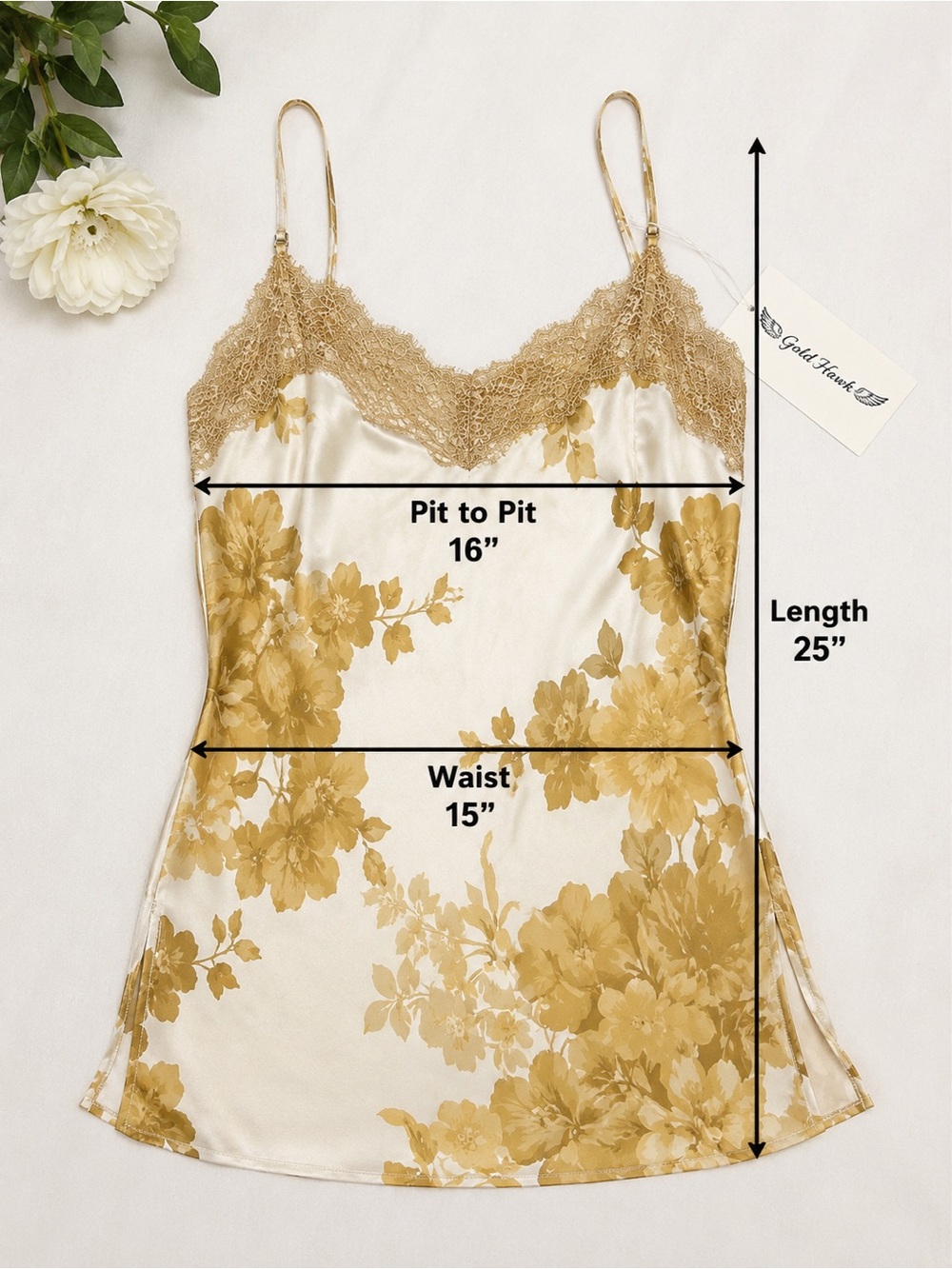 NWT Gold Hawk GH4463 100% Silk Golden Bloom/Fall Camel Lace Cami Size S - Picture 13 of 14